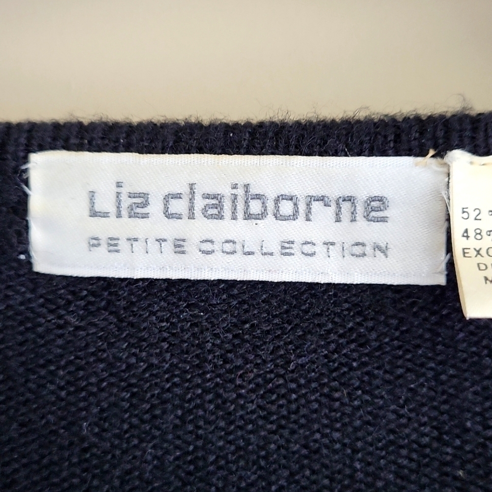 LIZ CLAIBORNE Vintage Sequin argyle sweater black lambswool and sequins - Picture 7 of 11